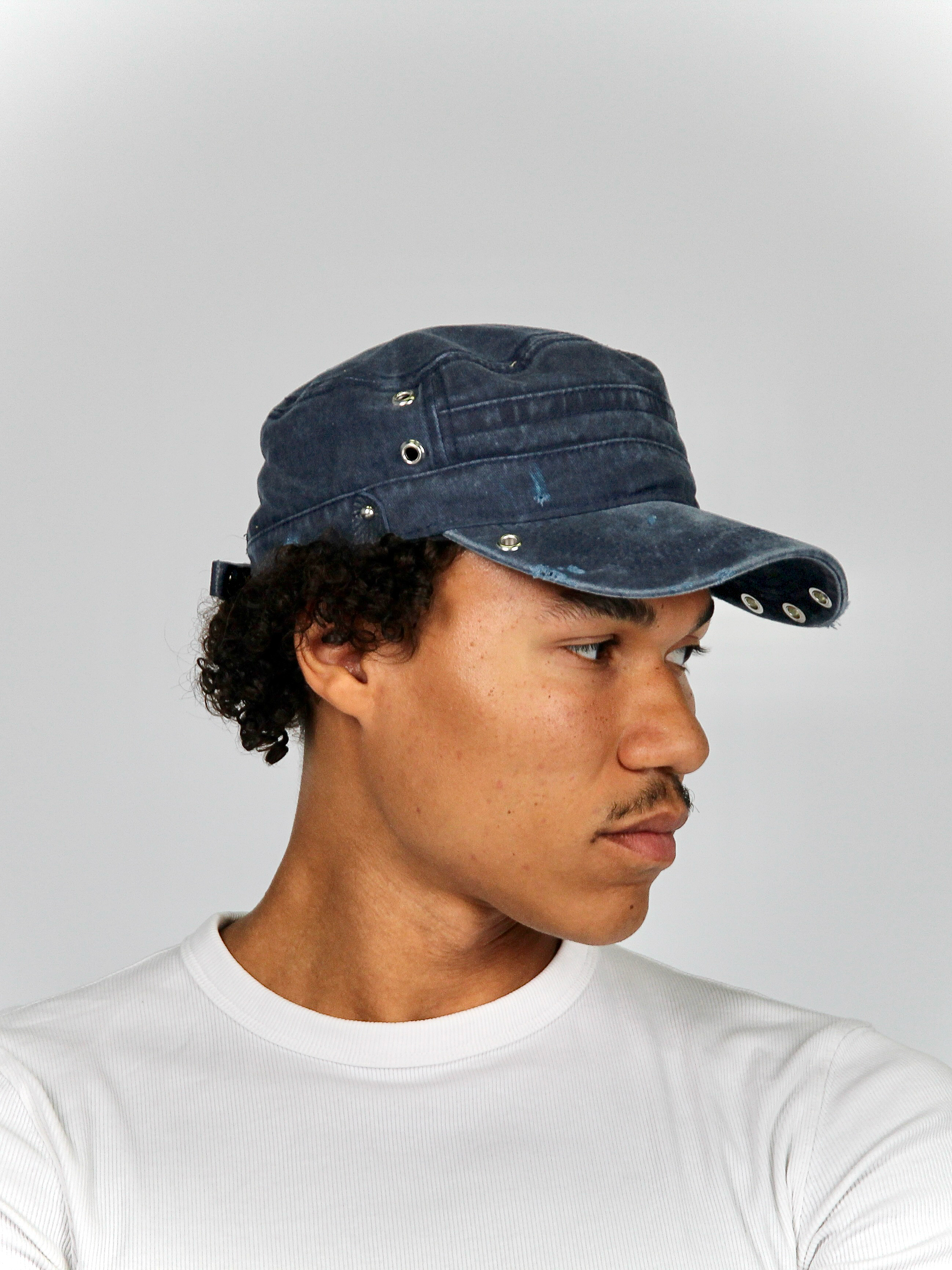 Military Cap in Faded Indigo