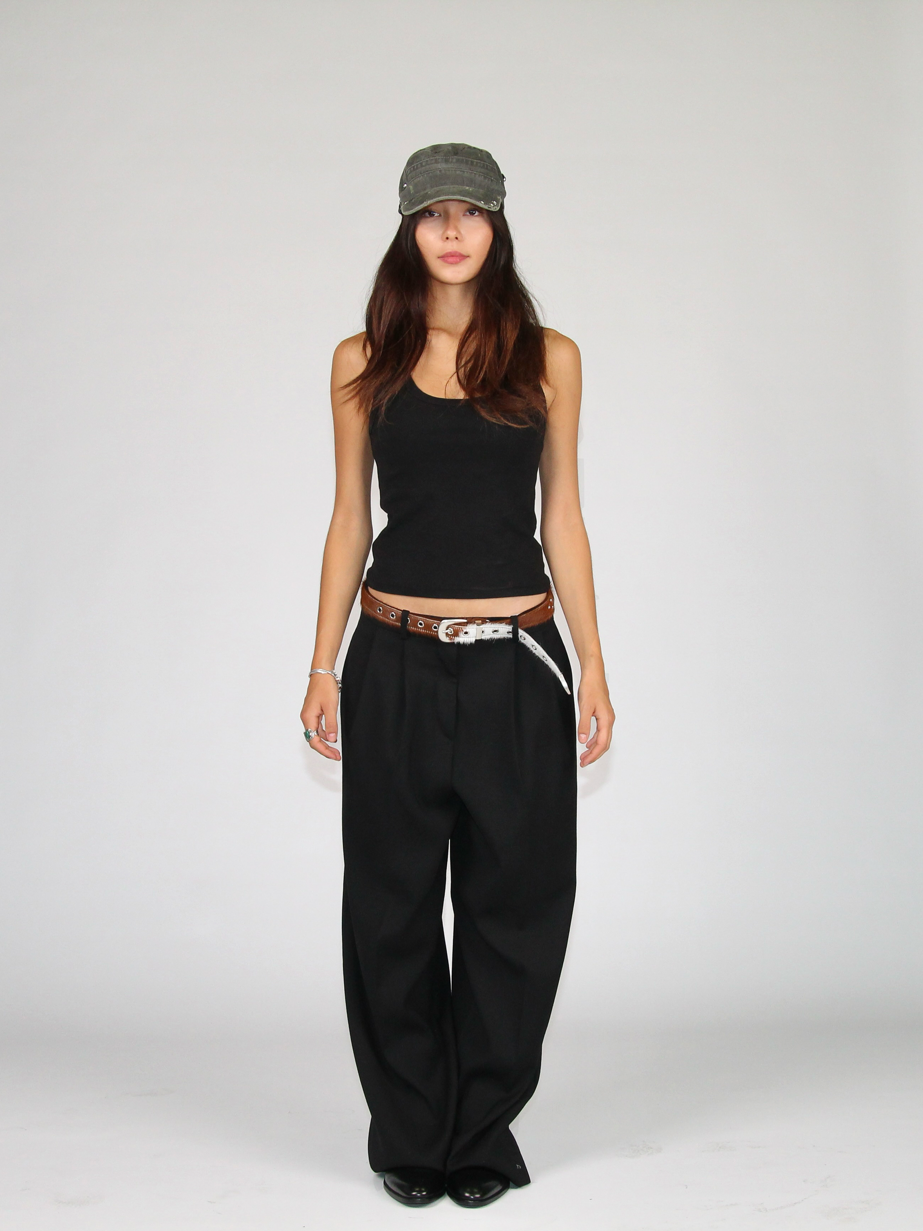 Studded Rotation Belt in Hairy Brown/White