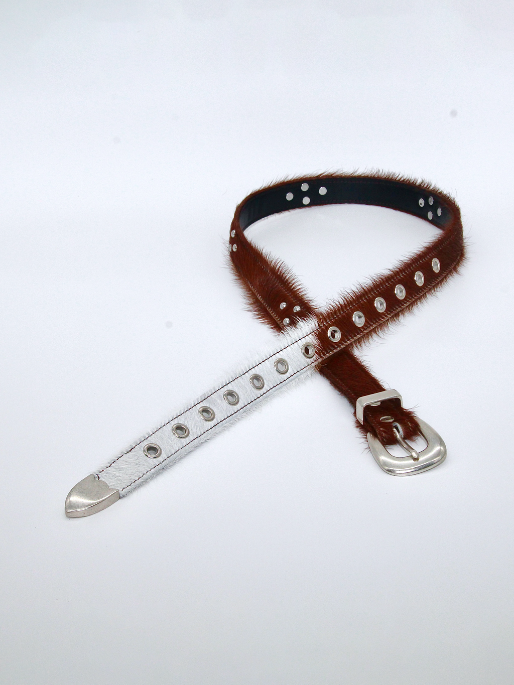 Studded Rotation Belt in Hairy Brown/White