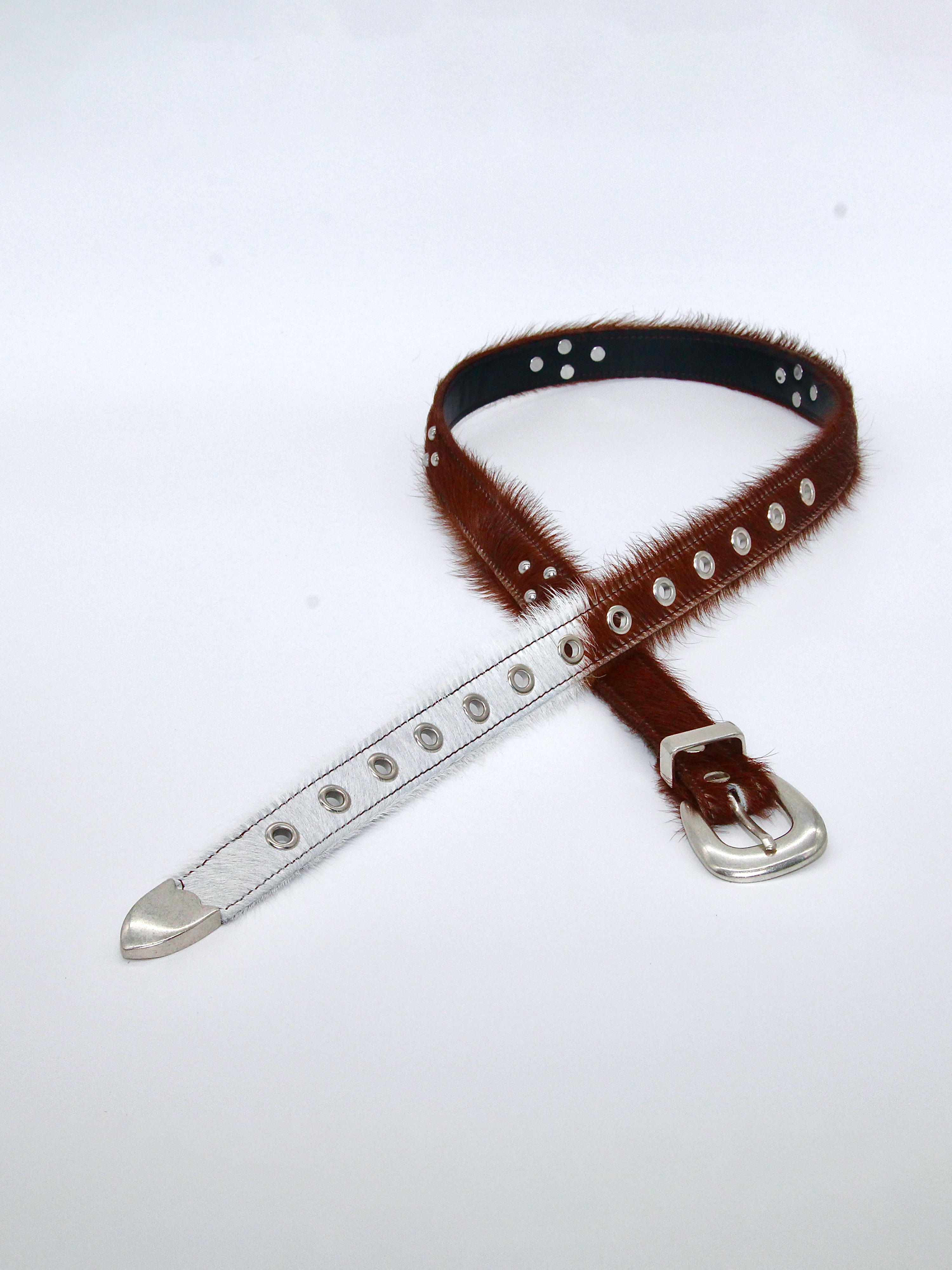 Studded Rotation Belt in Hairy Brown/White