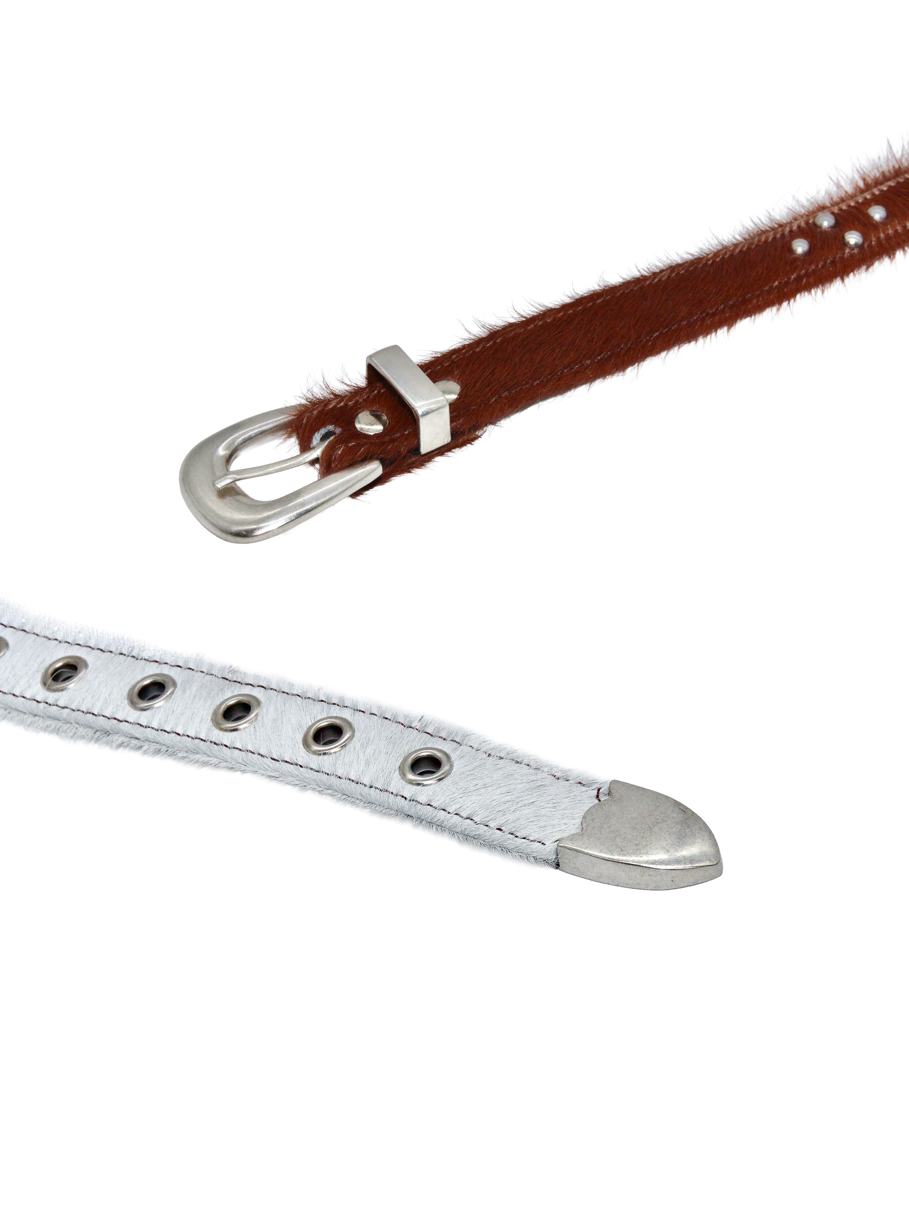 Studded Rotation Belt in Hairy Brown/White