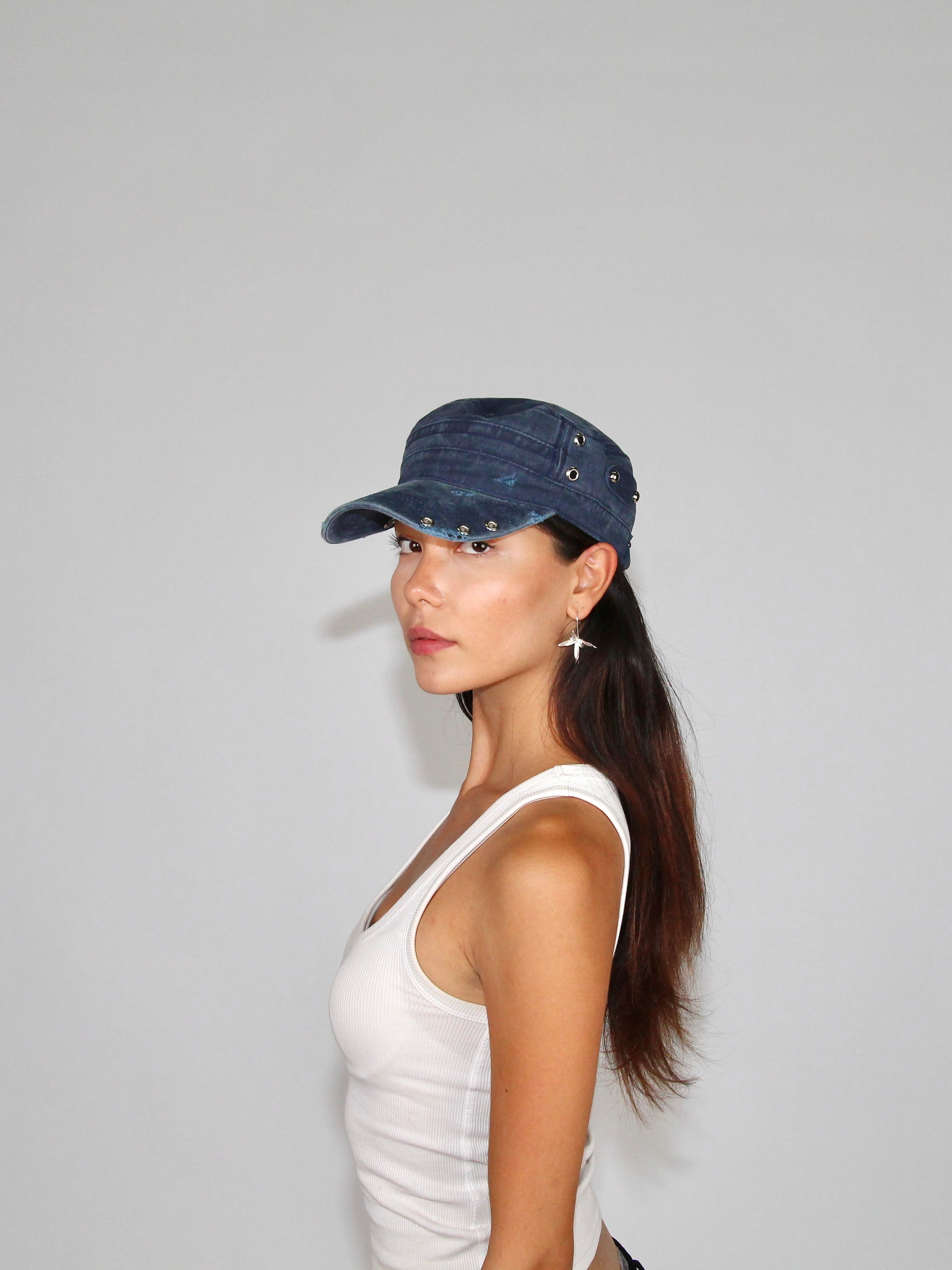 Military Cap in Faded Indigo