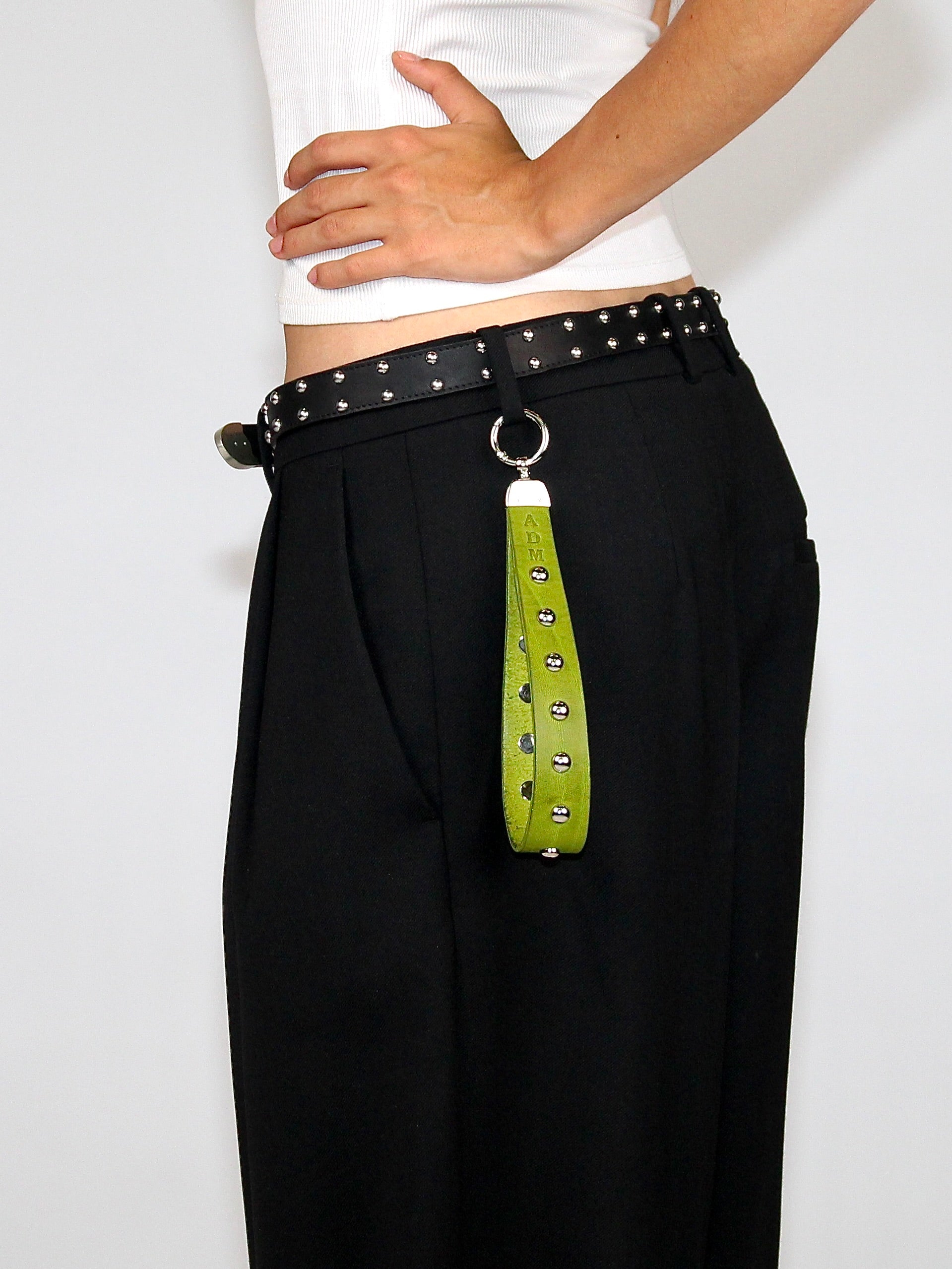 Studded Keychain in Green Basil Size 2